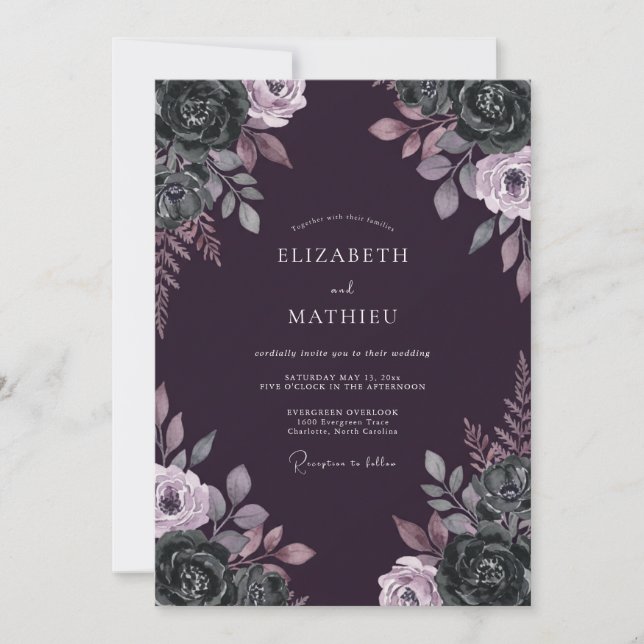 Convite Casamento com Vinha de Lavanda Ameixa (Frente)