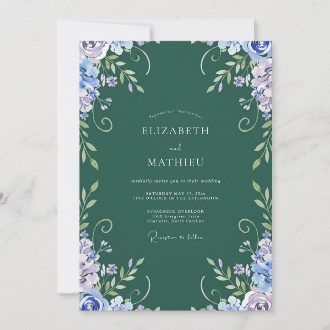 Convite Casamento com Vinha de Lavanda Esmeralda (Frente)