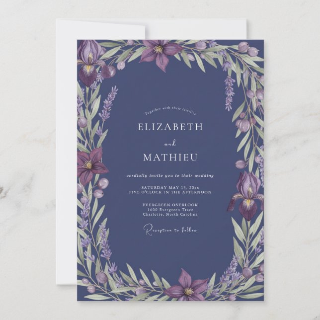 Convite Casamento com Vinha de Lavanda Índigo (Frente)