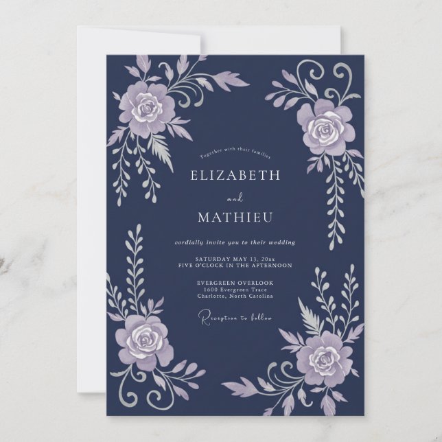 Convite Casamento com Vinha de Lilás à Meia-Noite (Frente)