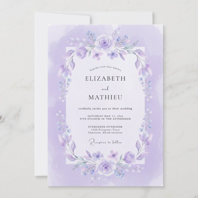 Convite Casamento com Vinha de Lilás Lavanda (Frente)