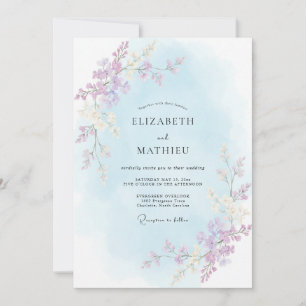 Convite Casamento com Vinha de Lilás Pó de Periwinkle