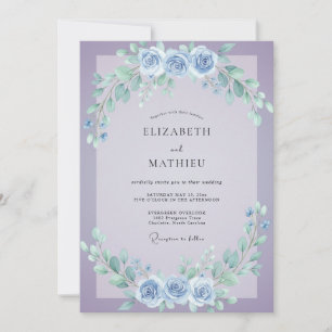 Convite Casamento com Vinha de Lilás Suave e Azul-Pervinca