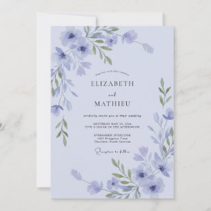 Convite Casamento com Vinha de Lilás Suave e Periwinkle