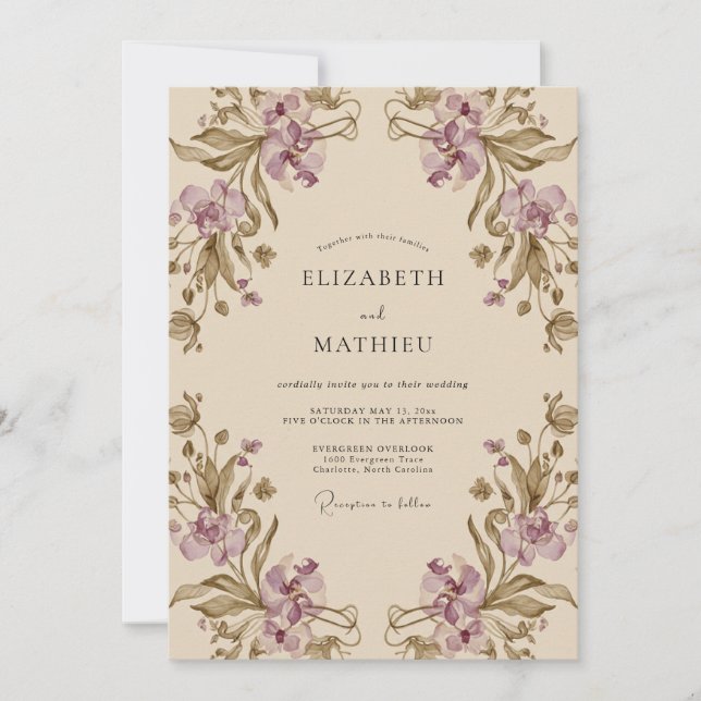 Convite Casamento com Vinha de Oliva Malva (Frente)