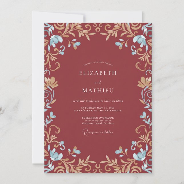 Convite Casamento com Vinha de Ouro Macio Terracota (Frente)