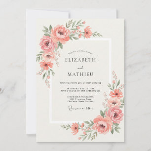 Convite Casamento com Vinha de Peônia Cor de Rosa