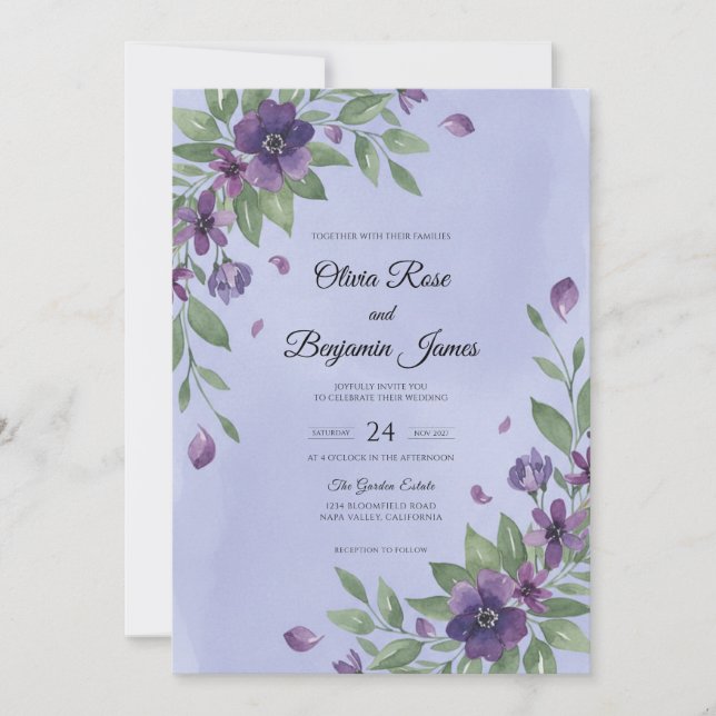 Convite Casamento com Vinha de Periwinkle Âmbar (Frente)