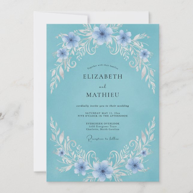 Convite Casamento com Vinha de Periwinkle Aqua (Frente)