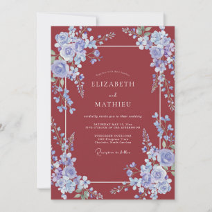 Convite Casamento com Vinha de Periwinkle Carmesim