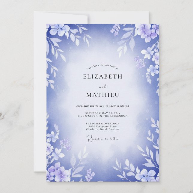 Convite Casamento com Vinha de Periwinkle Lavanda (Frente)