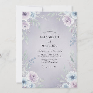 Convite Casamento com Vinha de Periwinkle Lavanda Pálida