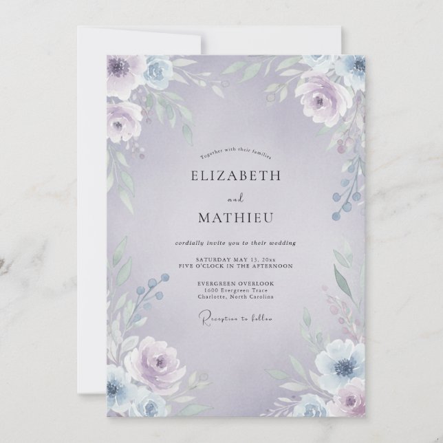 Convite Casamento com Vinha de Periwinkle Lavanda Pálida (Frente)