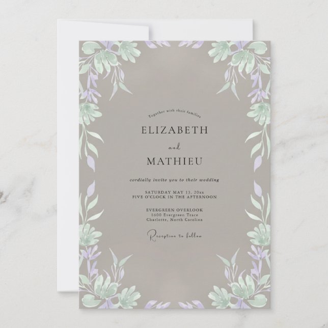 Convite Casamento com Vinha de Periwinkle Taupe (Frente)