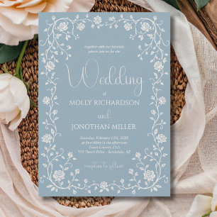 Convite Casamento com Vinha de Rosa Azul Vintage