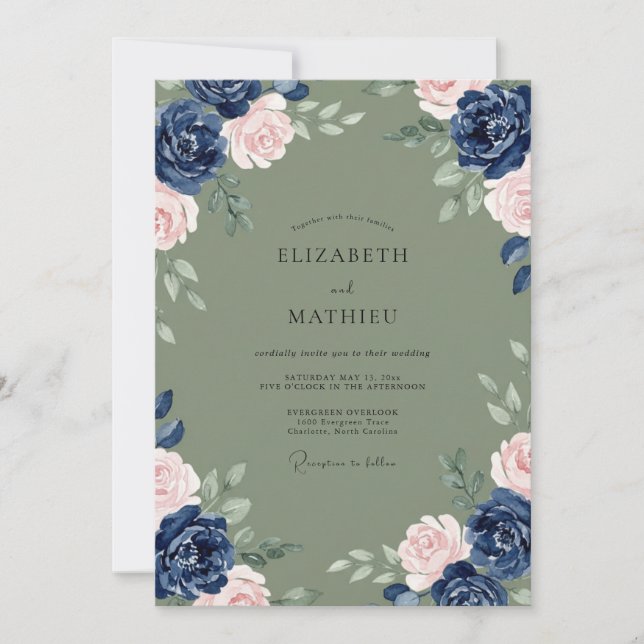 Convite Casamento com Vinha de Sage Marinho (Frente)
