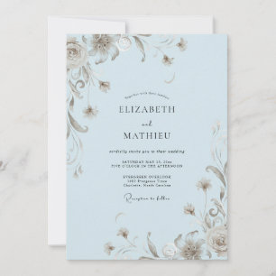 Convite Casamento com Vinha de Taupe Azul Pó