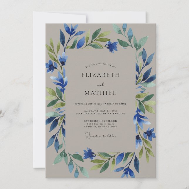 Convite Casamento com Vinha de Taupe e Periwinkle (Frente)