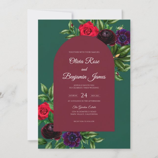 Convite Casamento com Vinha Esmeralda Marrom (Frente)