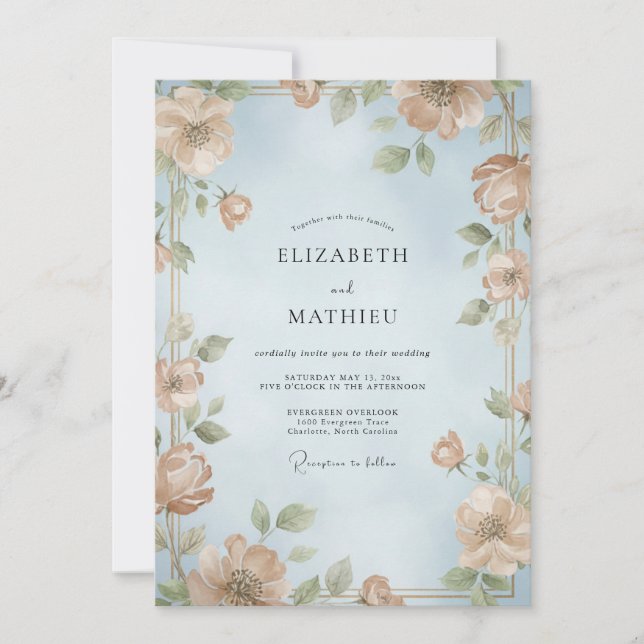 Convite Casamento com Vinha Folhosa de Champanhe (Frente)