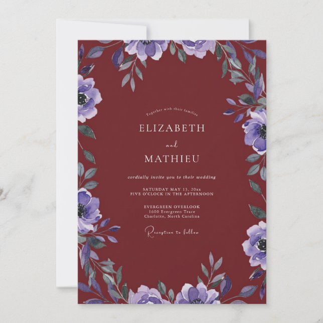Convite Casamento com Vinha Lavanda Marrom (Frente)