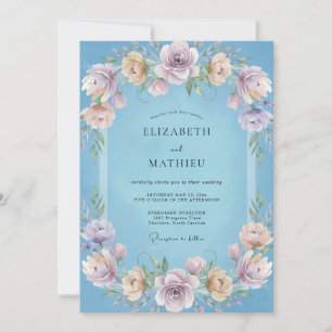 Convite Casamento com Vinha Lilás Azul Céu