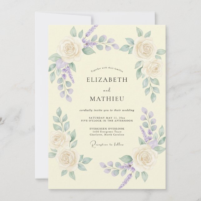 Convite Casamento com Vinha Lilás Creme (Frente)