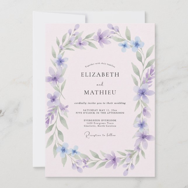 Convite Casamento com Vinha Lilás e Periwinkle (Frente)