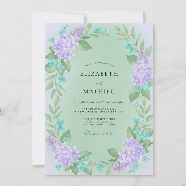 Convite Casamento com Vinha Lilás Menta (Frente)