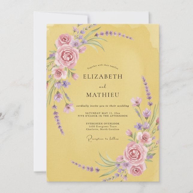 Convite Casamento com Vinha Lilás Mostarda (Frente)