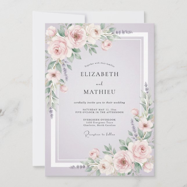 Convite Casamento com Vinha Lilás Rosado (Frente)