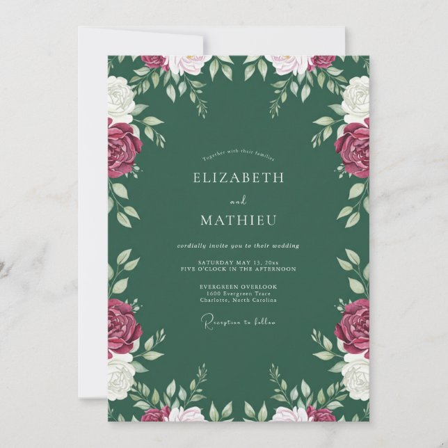 Convite Casamento com Vinha Magenta Esmeralda (Frente)