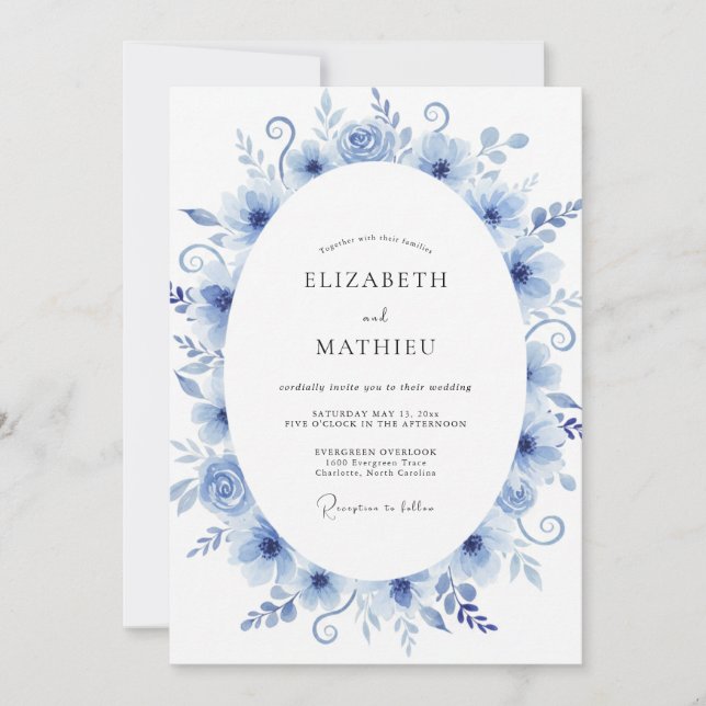 Convite Casamento com Vinha Pintada de Índigo (Frente)