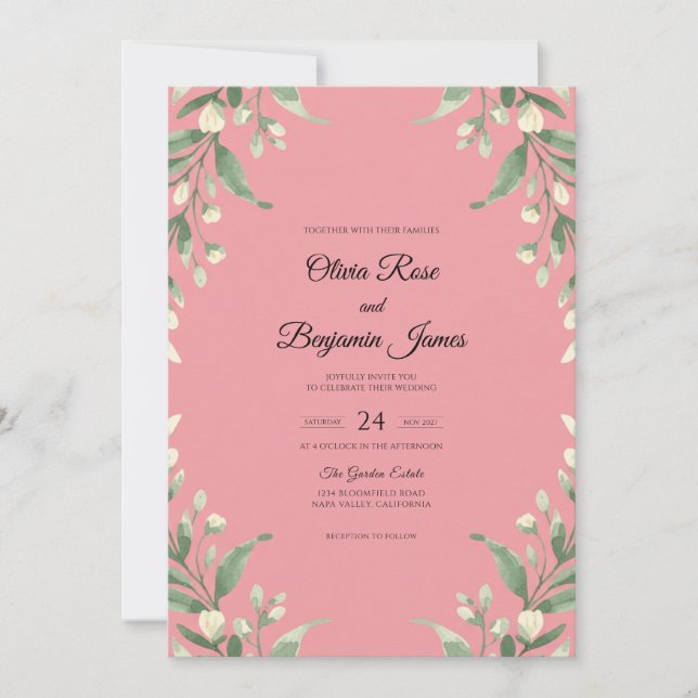 Convite Casamento com Vinha Rosa Malva (Frente)