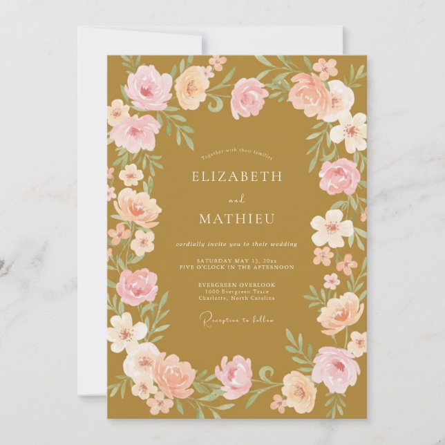 Convite Casamento com Vinha Rosa Mostarda (Frente)