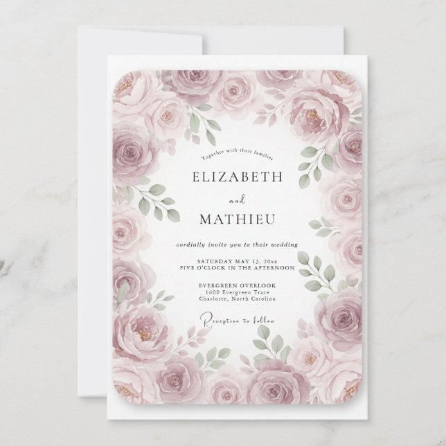 Convite Casamento com Vinha Rosa Suave (Frente)