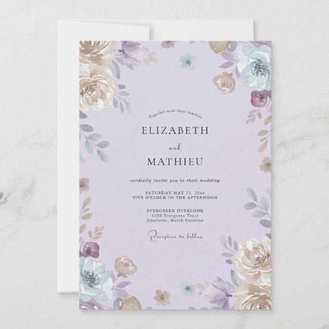 Convite Casamento com Vinha Violeta Suave (Frente)