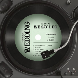 Convite Casamento com Vintage Green Vignette Vinyl Record