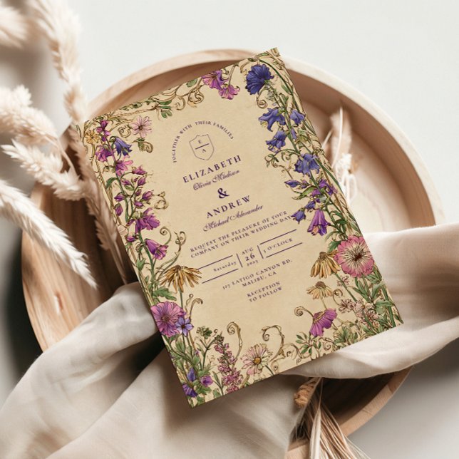 Convite Casamento com Vintage Wildflower Garden (Criador carregado)