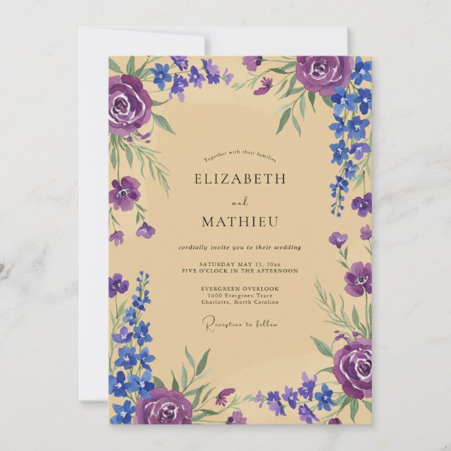 Convite Casamento com Violet Champagne Wisteria (Frente)