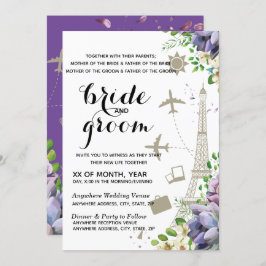 Convite Casamento com Violet Floral e Viagem Themed
