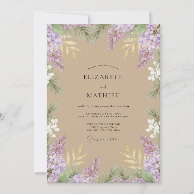 Convite Casamento com Violeta de Areia e Wisteria (Frente)