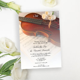 Convite Casamento com Violino Clássico e Rosas Brancas