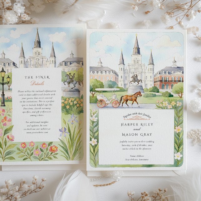 Convite Casamento com Watercolor New Orleans (Criador carregado)