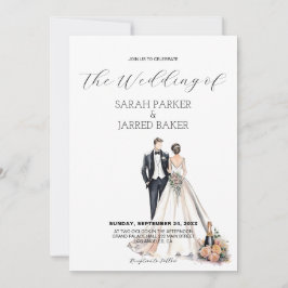 Convite Casamento com Watercolor Newlyweds