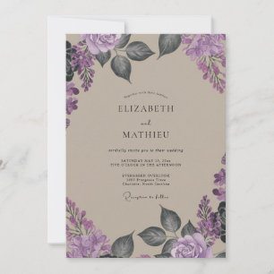 Convite Casamento com Wisteria de Tonalidade Bege