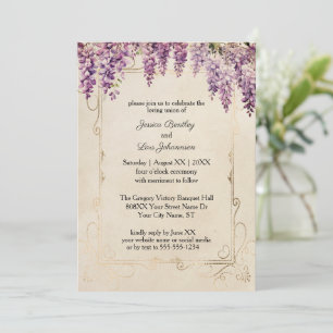 Convite Casamento com Wisteria em Aquarela sobre Pergaminh