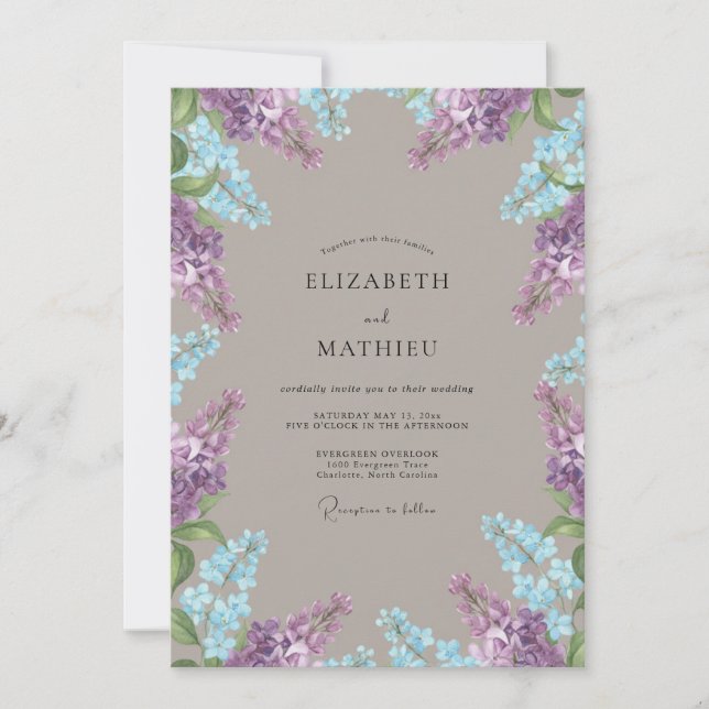 Convite Casamento com Wisteria Violeta Taupe (Frente)