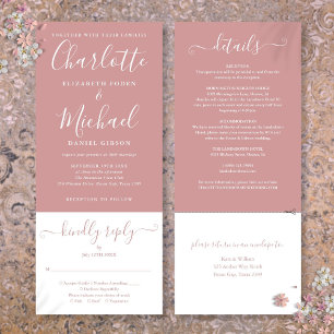 Convite Casamento Completo com Elegante Script Rosa Empoei