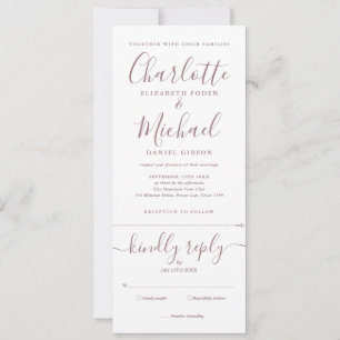 Convite Casamento Completo em Script Rosa Elegante